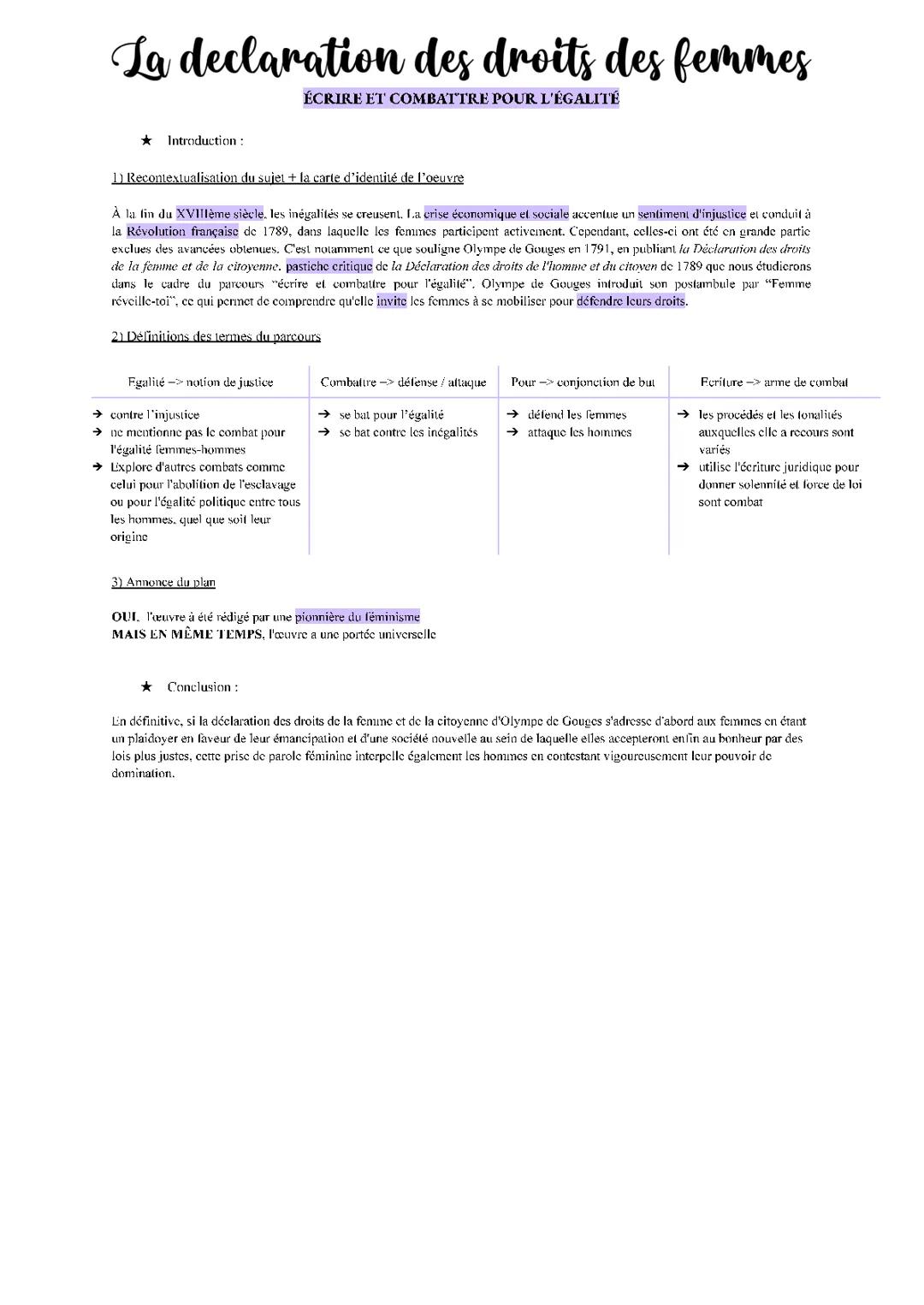 Dissertation corrigée sur Olympe de Gouges : La DDFC pour le bac