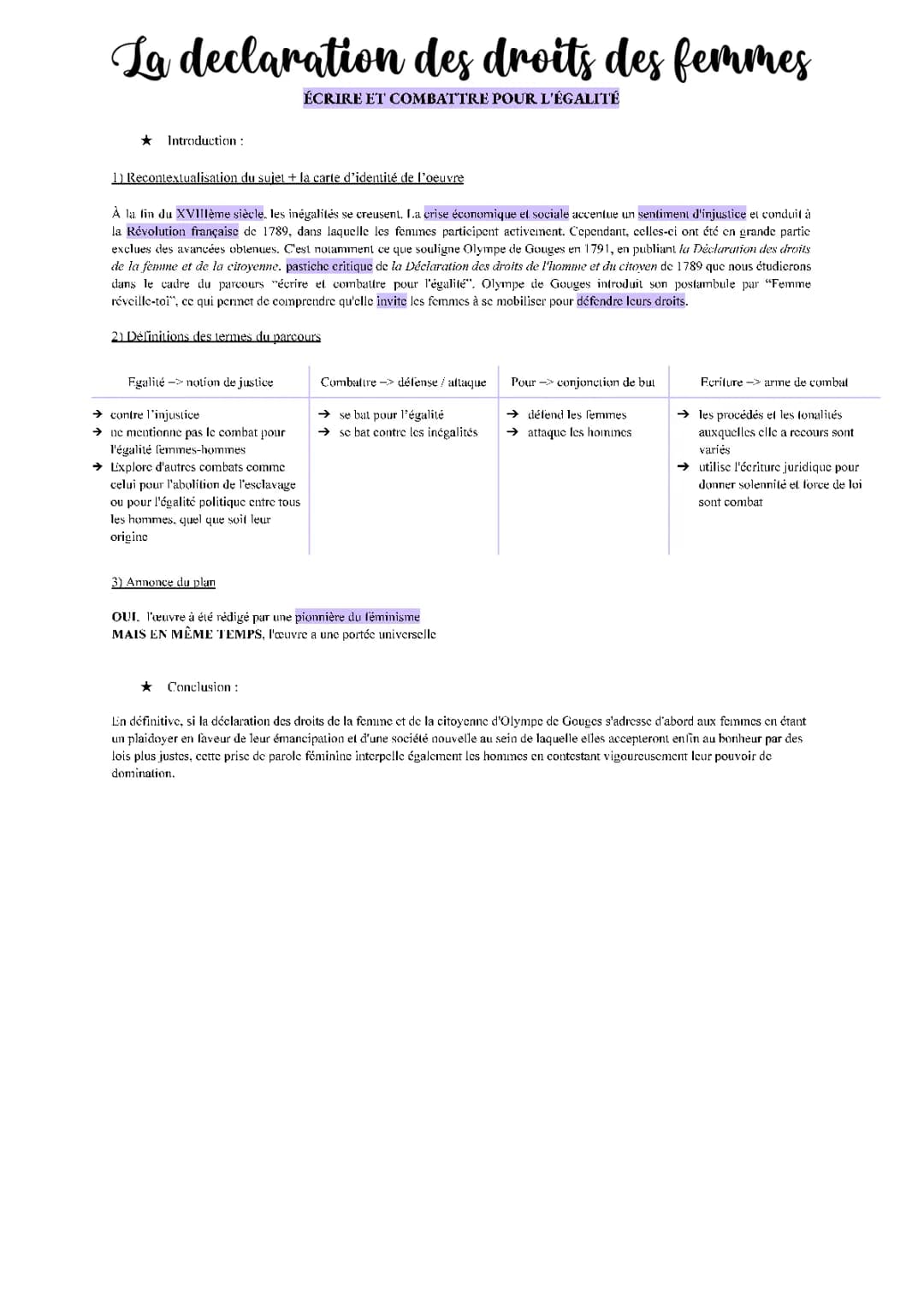 Dissertation corrigée sur Olympe de Gouges : La DDFC pour le bac