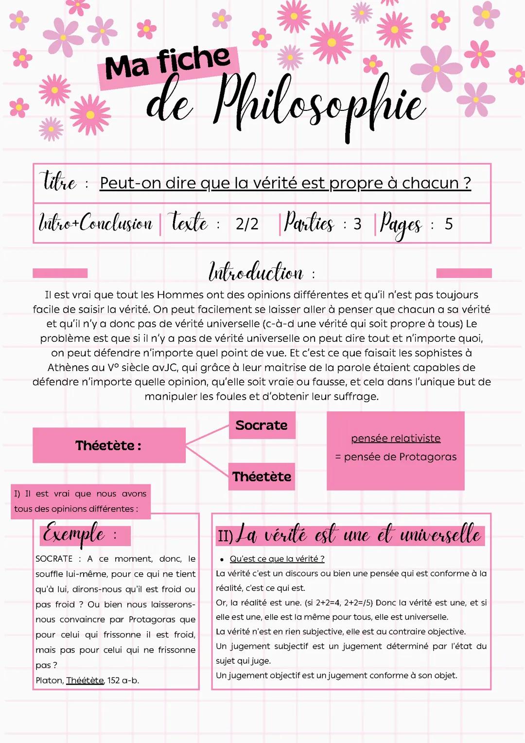 Fiche de révision Philosophie "La vérité"