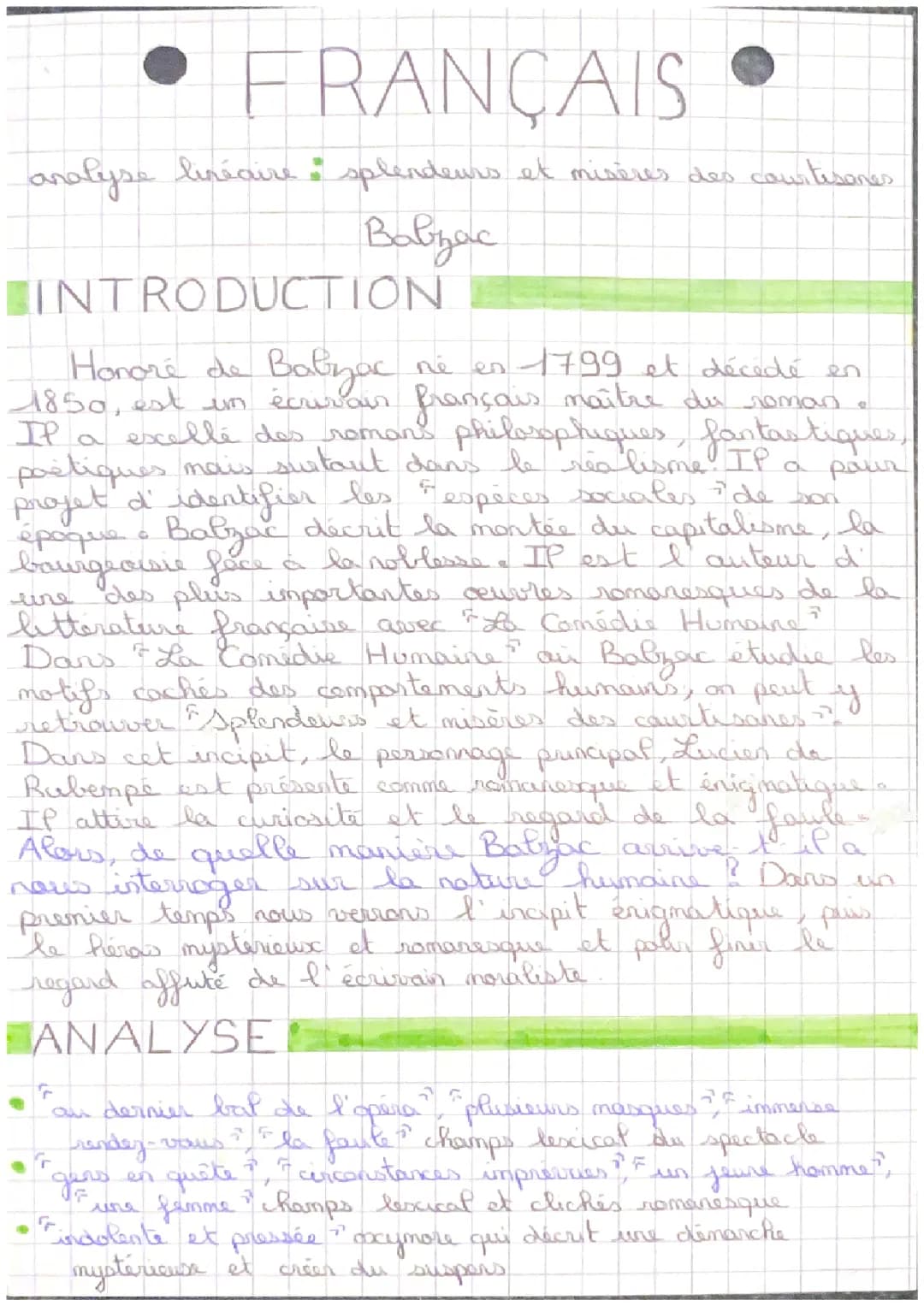 Analyse linéaire Splendeur et misère des courtisanes par Balzac 