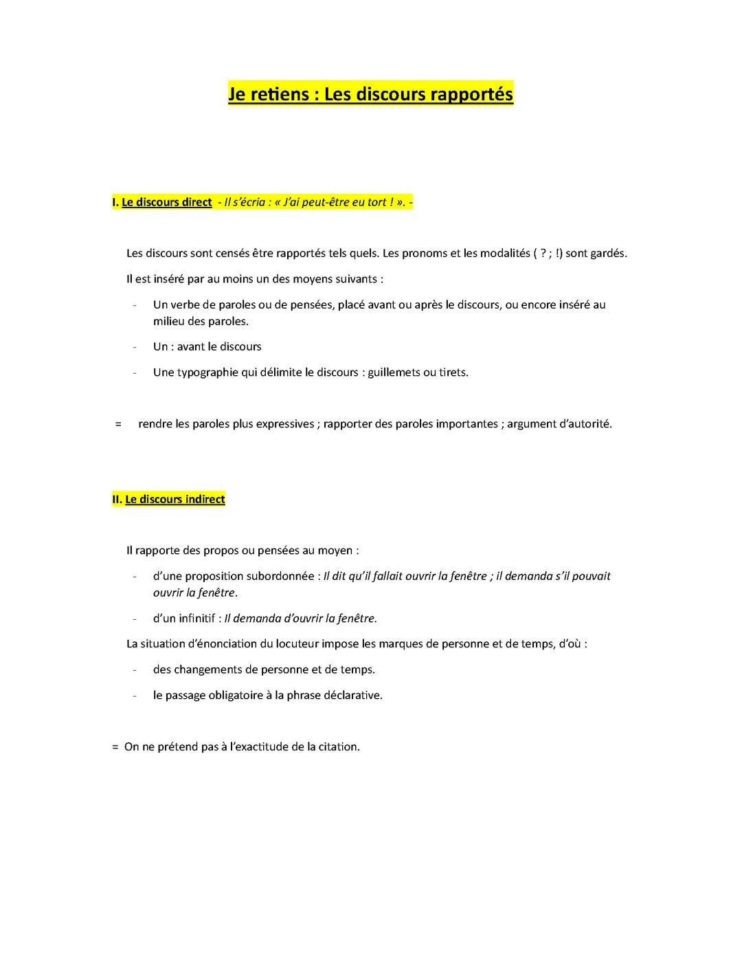 Les discours rapportés 