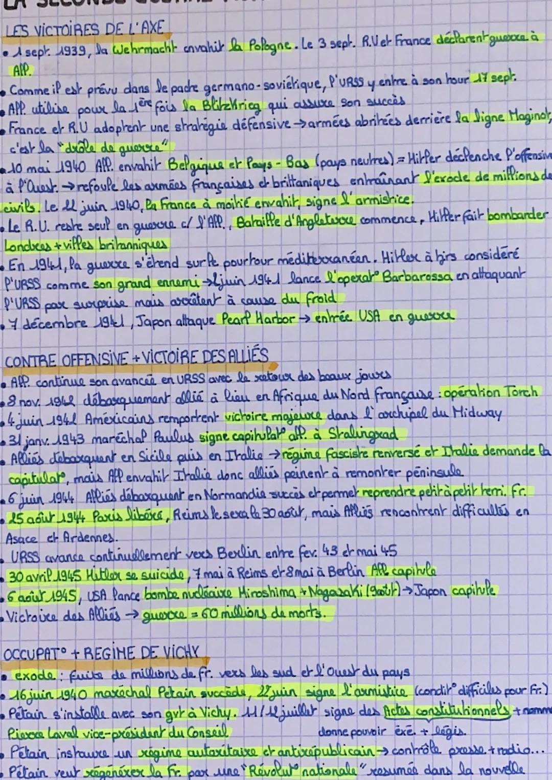 LES VICTOIRES DE L'AXE
• Asept 1939, la Wehrmacht envahit la Pologne. Le 3 sept. R.Vet France déclarent guexe à
APP.
Comme il est prévu dans