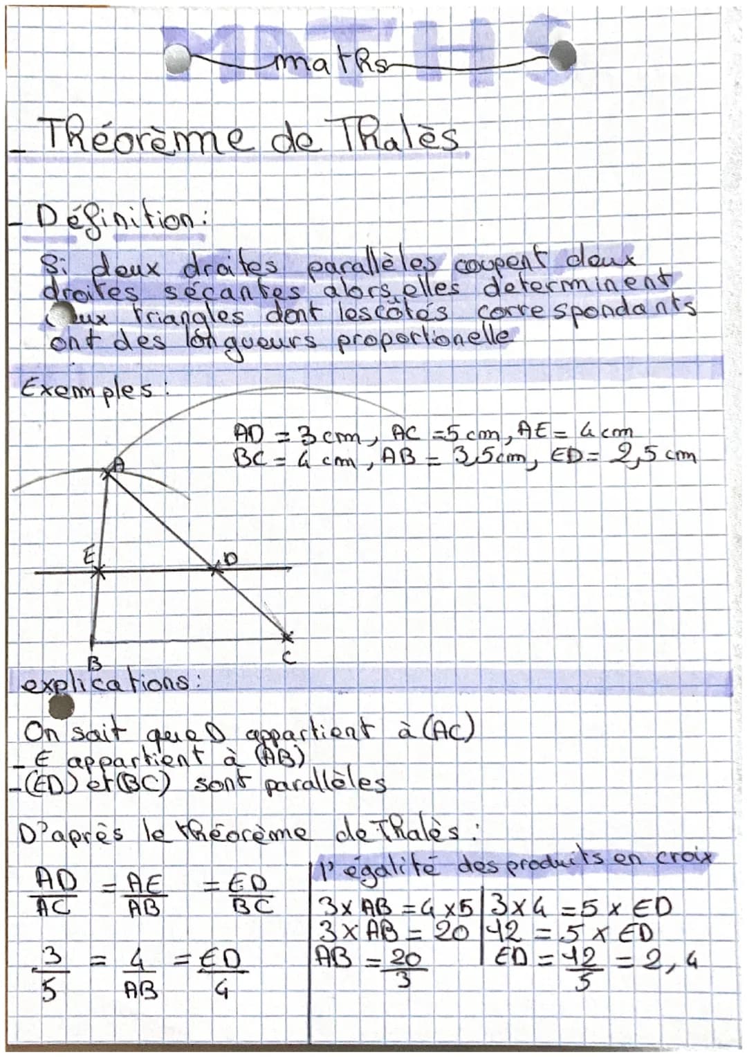 maths
Théorème de Thales
Définition:
8: deux droites parallèles coupent doux
droites sécantes alors, elles determinent
Lux Friangles dont le
