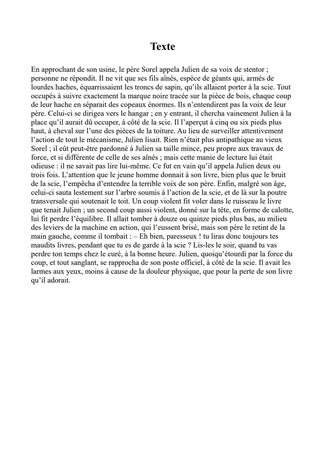 Analyse Stendhal Le Rouge et le Noir,
première partie, chapitre 4
Introduction : L'extrait que vous m'avez
demandé d'analyser est tiré du ro