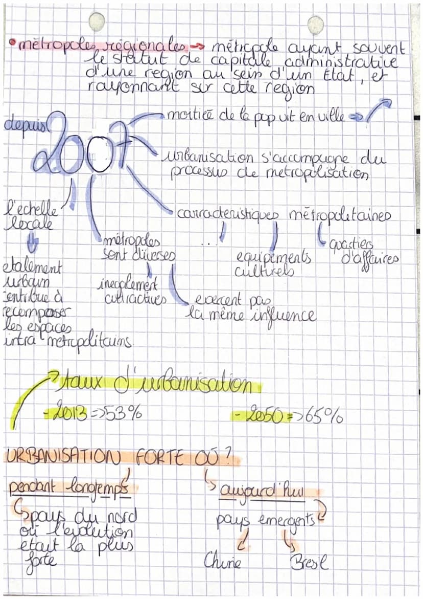 géo
0
•de poids croissant
des métropoles
1.1
Definitions
• croissance urbaine de la population vivant en ville
transition urbaine passage d'