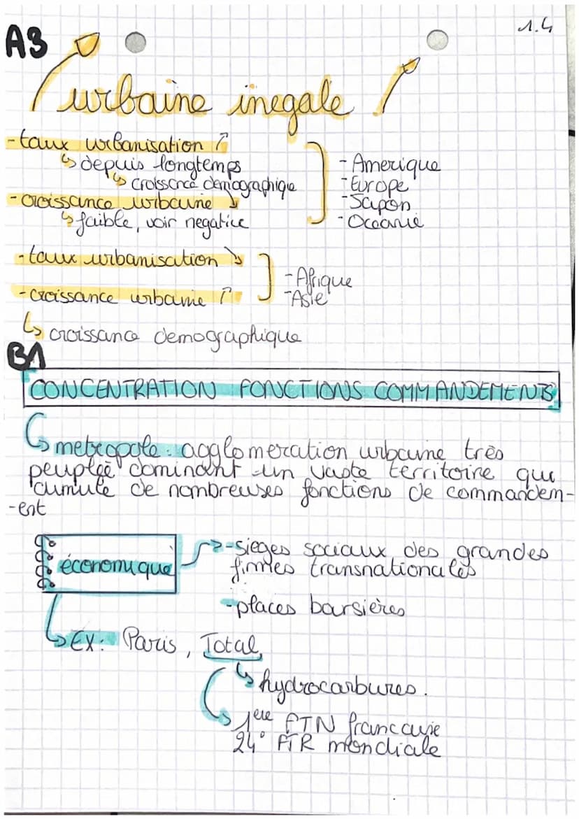 géo
0
•de poids croissant
des métropoles
1.1
Definitions
• croissance urbaine de la population vivant en ville
transition urbaine passage d'