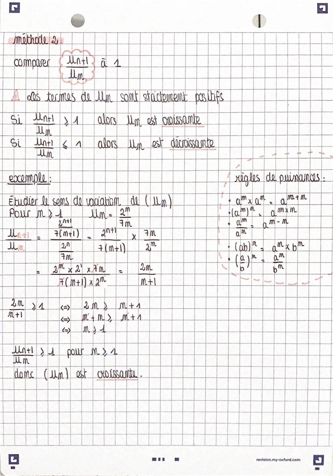 maths
- LES SUITES -

déterminer le sens de variation

méthode 1:

déterminer le signe de $u_{n+1} - u_n$

Pour tout $n \geq m_0$ $u_{m+1} -