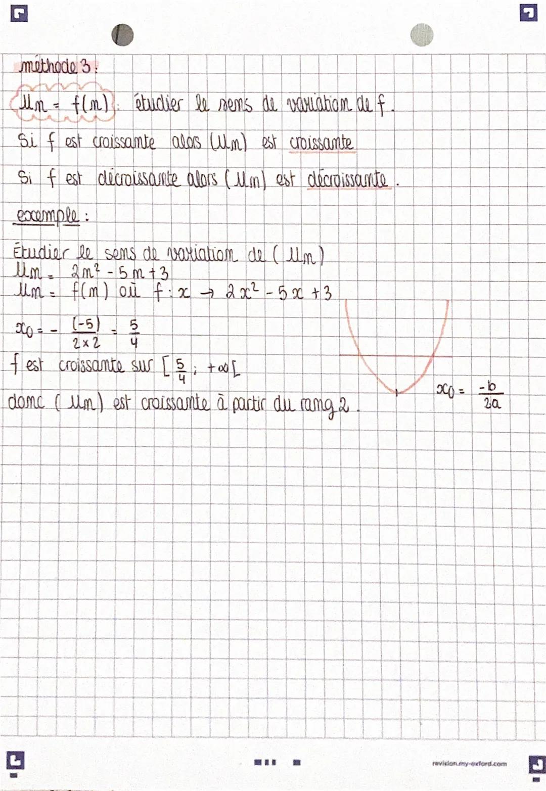 maths
- LES SUITES -

déterminer le sens de variation

méthode 1:

déterminer le signe de $u_{n+1} - u_n$

Pour tout $n \geq m_0$ $u_{m+1} -