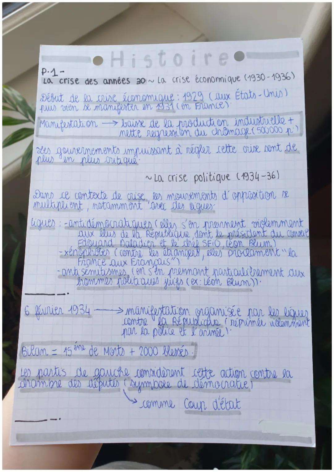 Histoire.
P.1-
La crise des années 30~ La crise économique (1930-1936)
Début de la crise économique: 1929 (aux États-Unis)
puis vien se mani