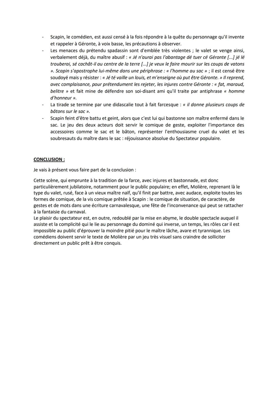 Lecture linéaire n°4
Molière, Les Fourberies de Scapin, Acte III scène 2
INTRODUCTION :
Bonjour, M., aujourd'hui je vais vous présenter comm