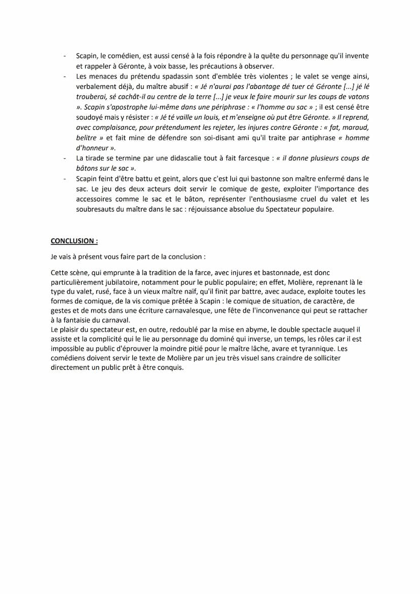 Lecture linéaire n°4
Molière, Les Fourberies de Scapin, Acte III scène 2
INTRODUCTION :
Bonjour, M., aujourd'hui je vais vous présenter comm