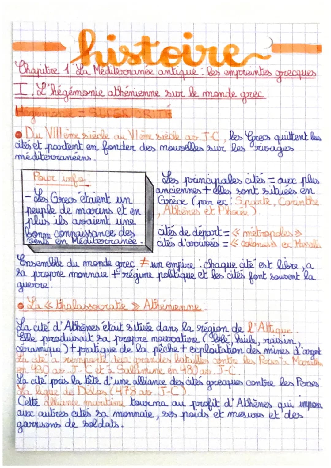 histoire
Chapitre 1. La Mediterranée antique. les empreintes greaques
I. L'hégémonie athénienne sur le monde
gree
Du Villeme siècle am Worx 