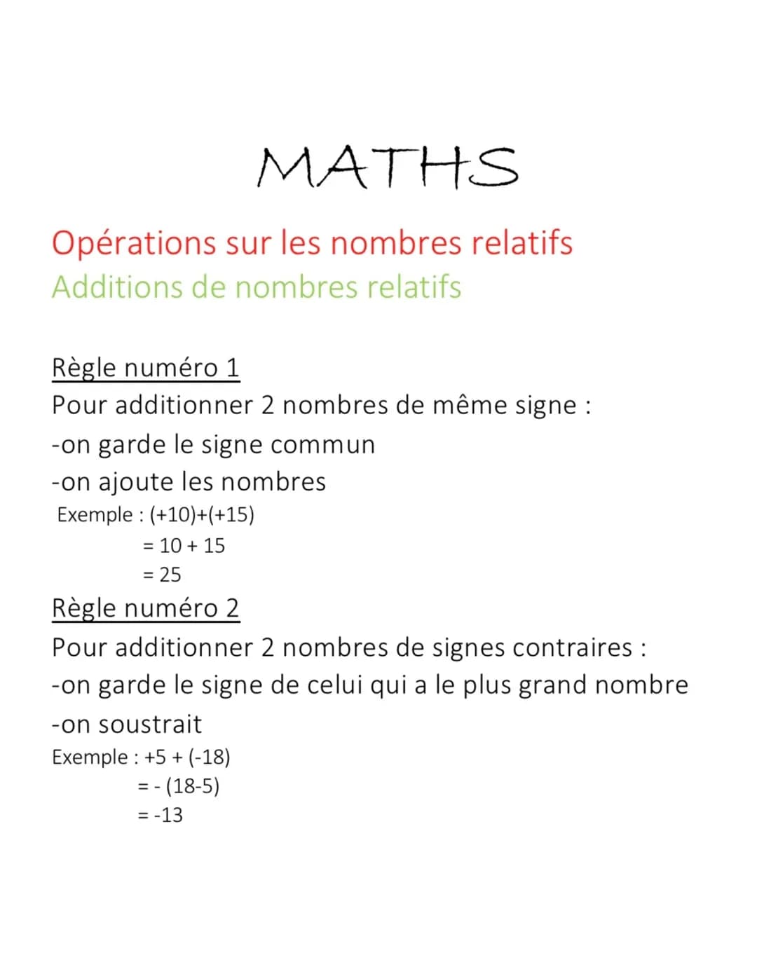 Maths 4ème/ Additions et soustractions de nombres relatifs 