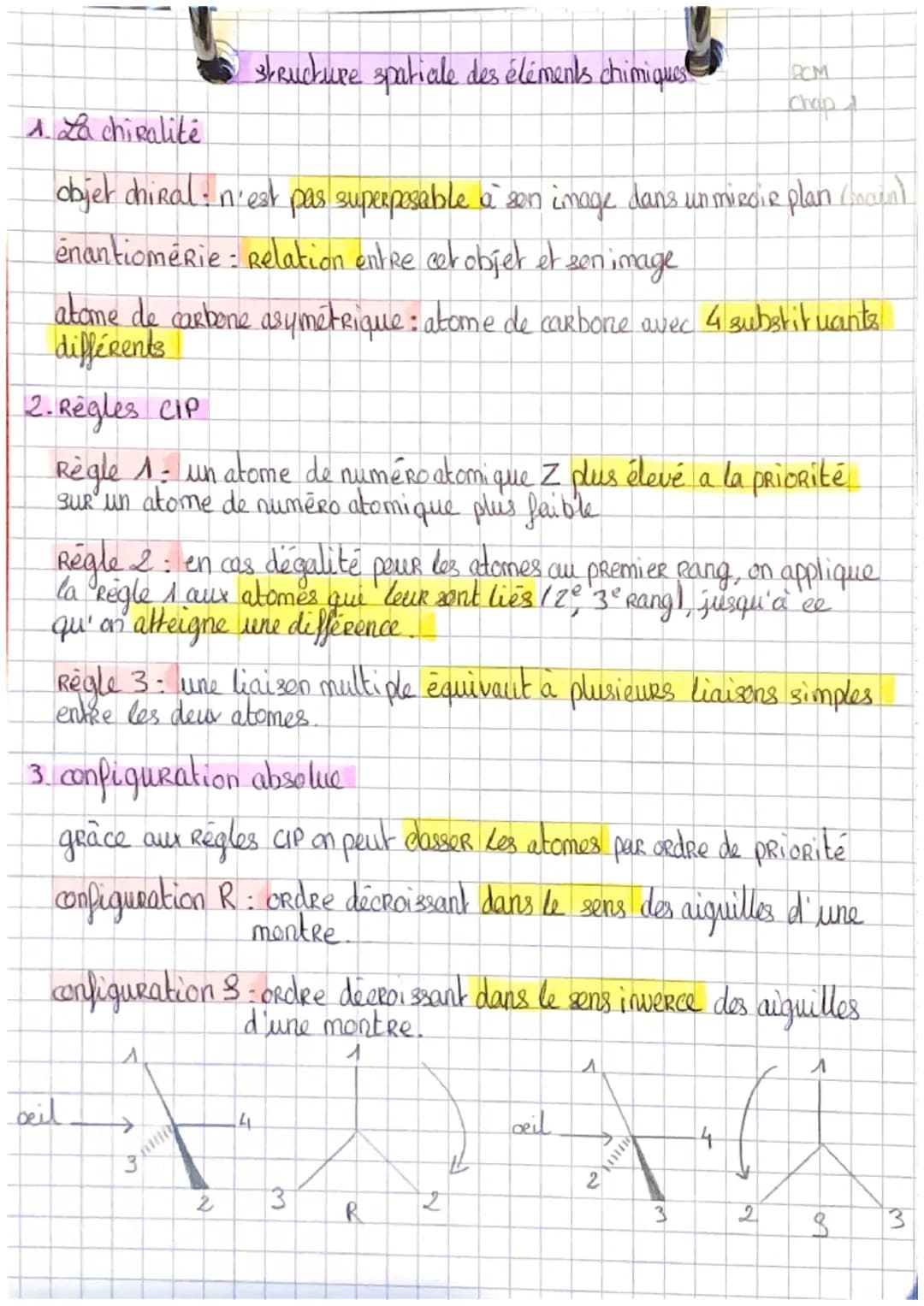 1. La chiralité
objet chiRal: n'est pas superposable à son image dans un mirdie plan concent
enantiomerie: Relation entre cet objet et sen i