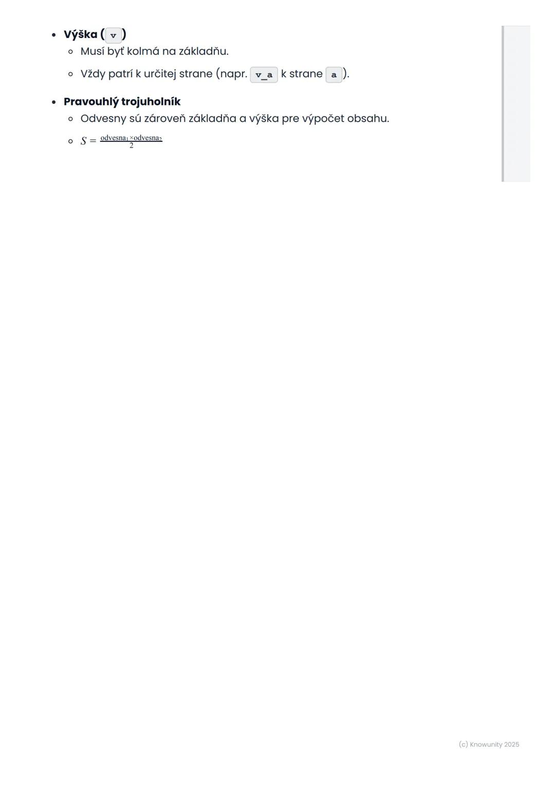 # Obvod a obsah trojuholníka

## 1. Prehľad / Úvod

Dnes sa budeme učiť o trojuholníkoch, čo je super dôležité v
matematike! Trojuholníky sú