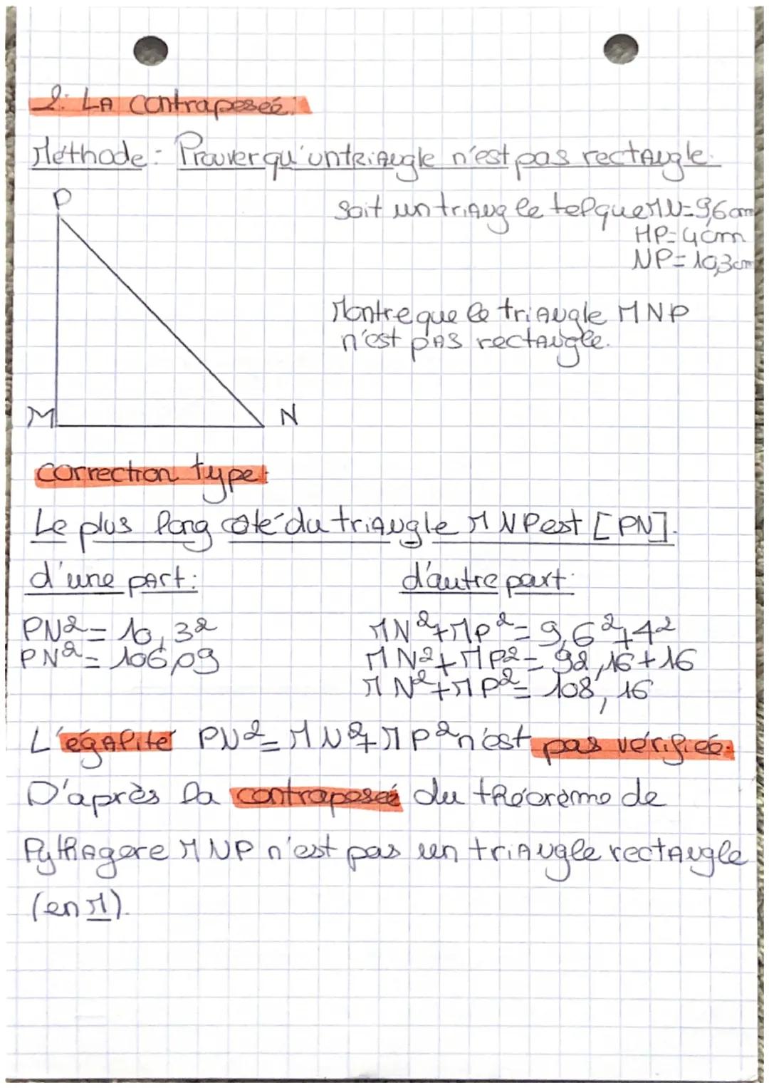 Maths
Théorème de Pythagore
1. LA Réciproque.
Méthode : Prouver qu'un triangle est Rectangle.
soit un triangle tepque: ME =221m
ER=
MR=2,29m
