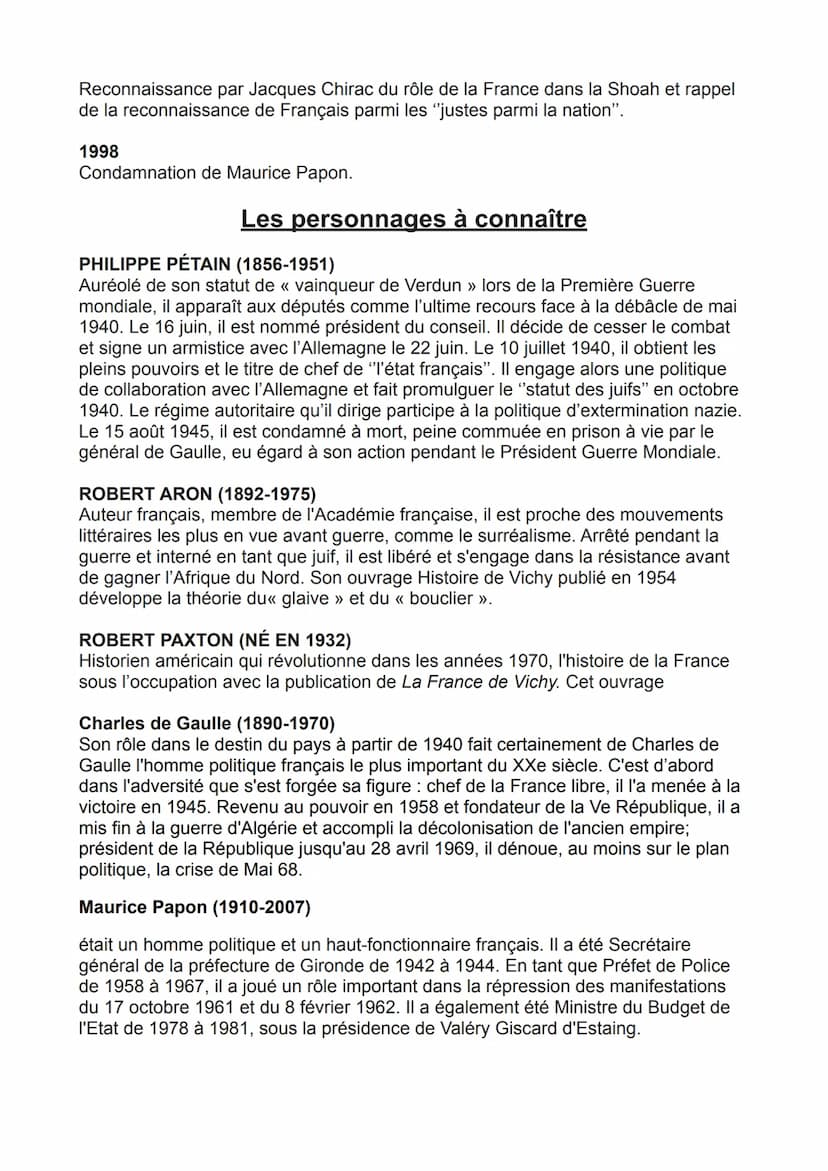 Dates à connaître
15 AOÛT 1945
Condamnation à mort du maréchal Pétain, peine commuée en détention à
perpétuité, eu égard à son grand âge (89
