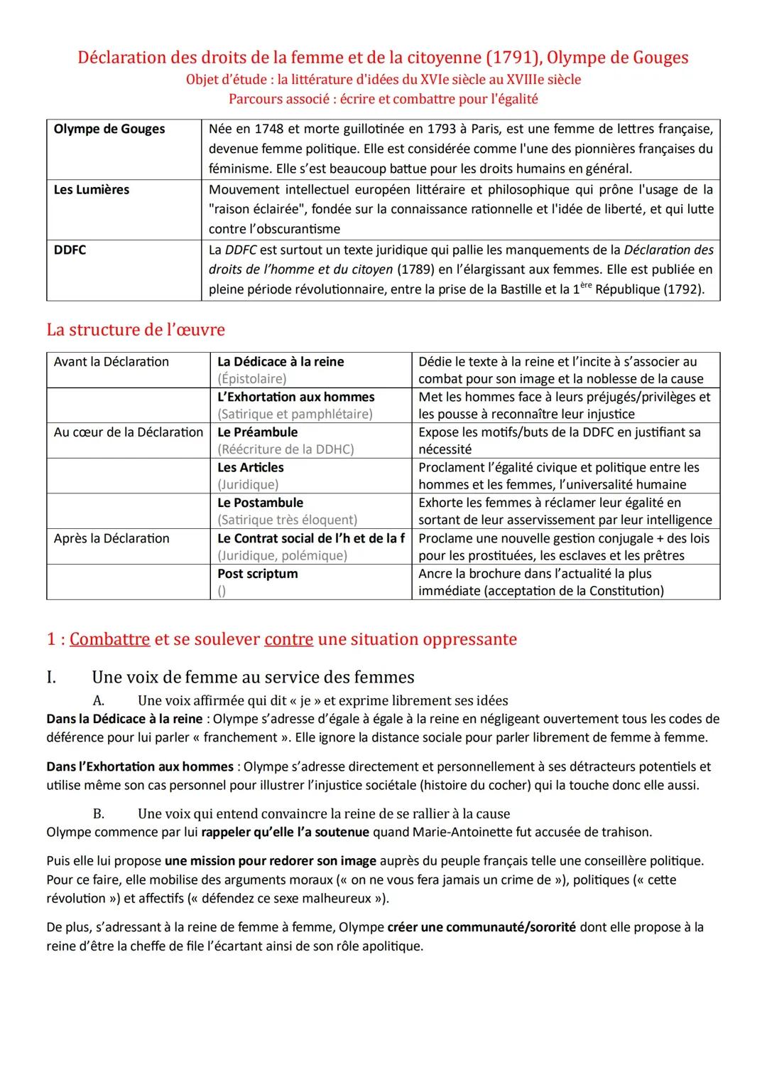 La Déclaration des Droits de la Femme : Analyse d'Olympe de Gouges et le Féminisme dans l'Histoire