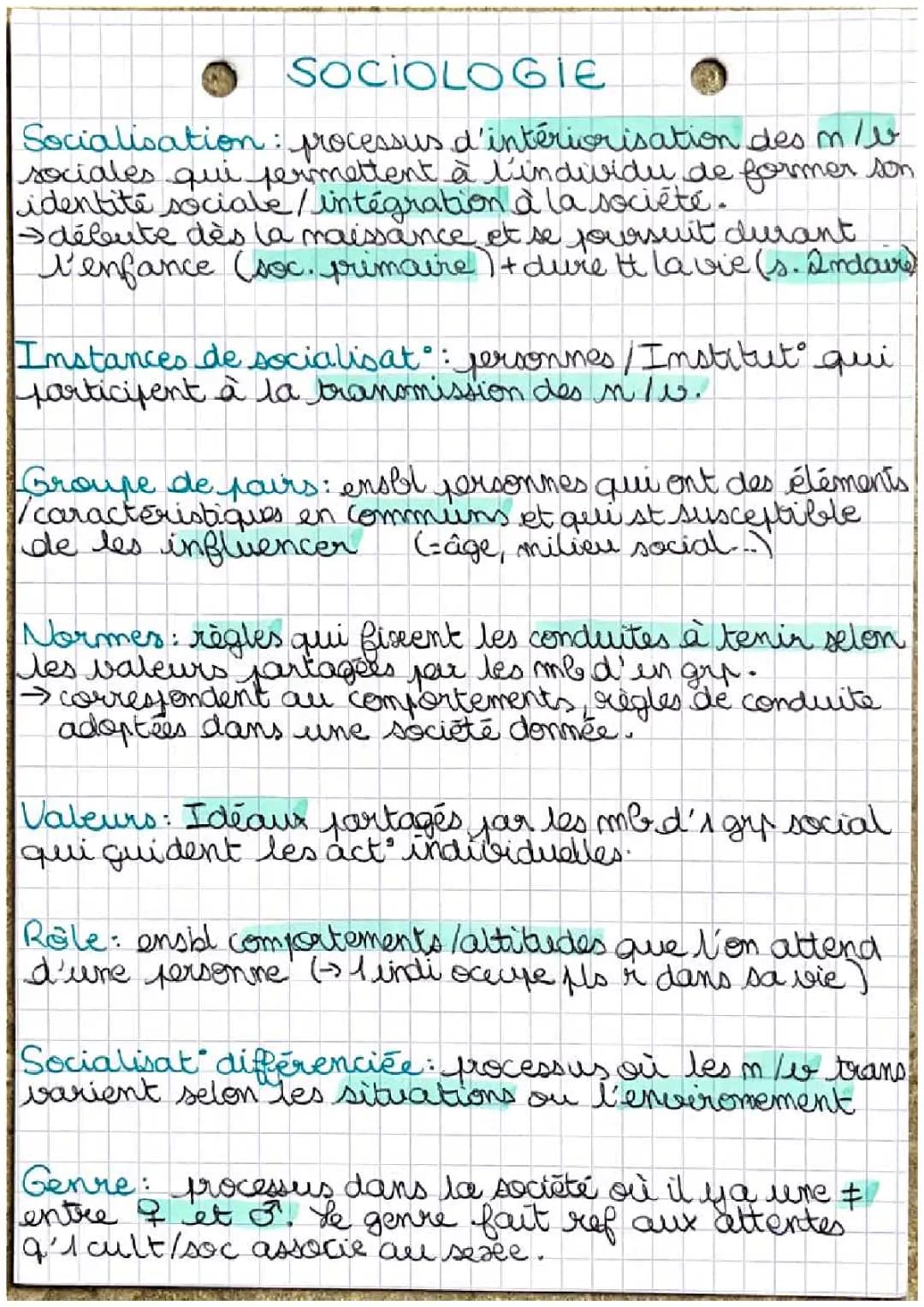 Sociologie 2nde: définitions 