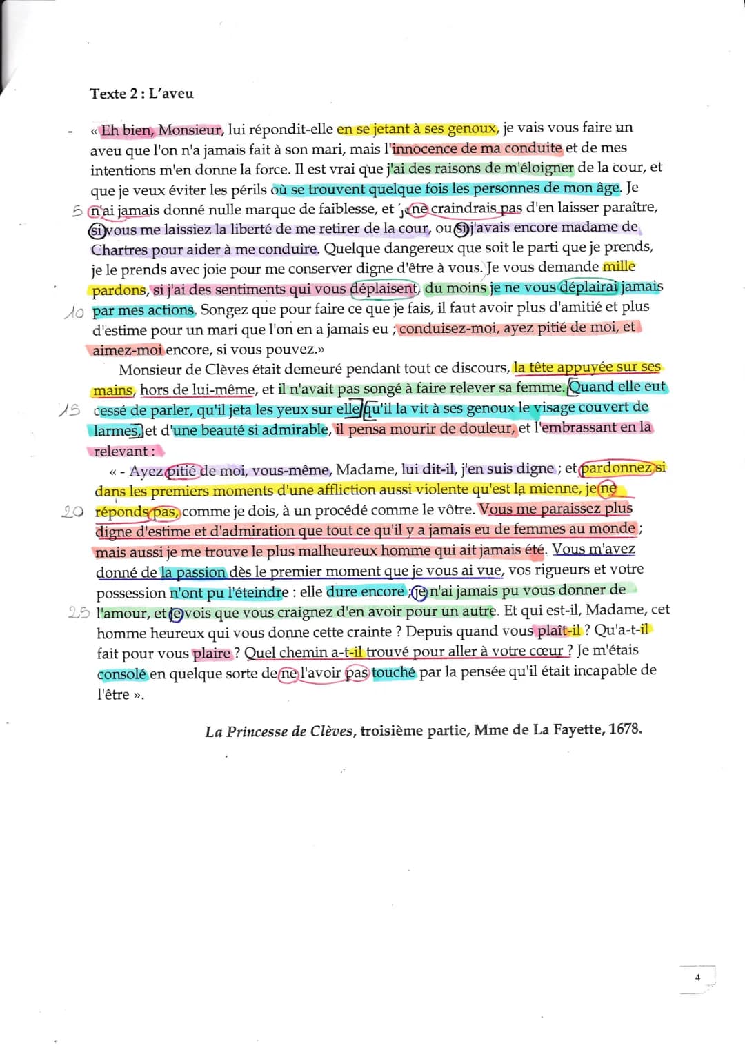 Texte 2: L'aveu
<< Eh bien, Monsieur, lui répondit-elle en se jetant à ses genoux, je vais vous faire un
aveu que l'on n'a jamais fait à son