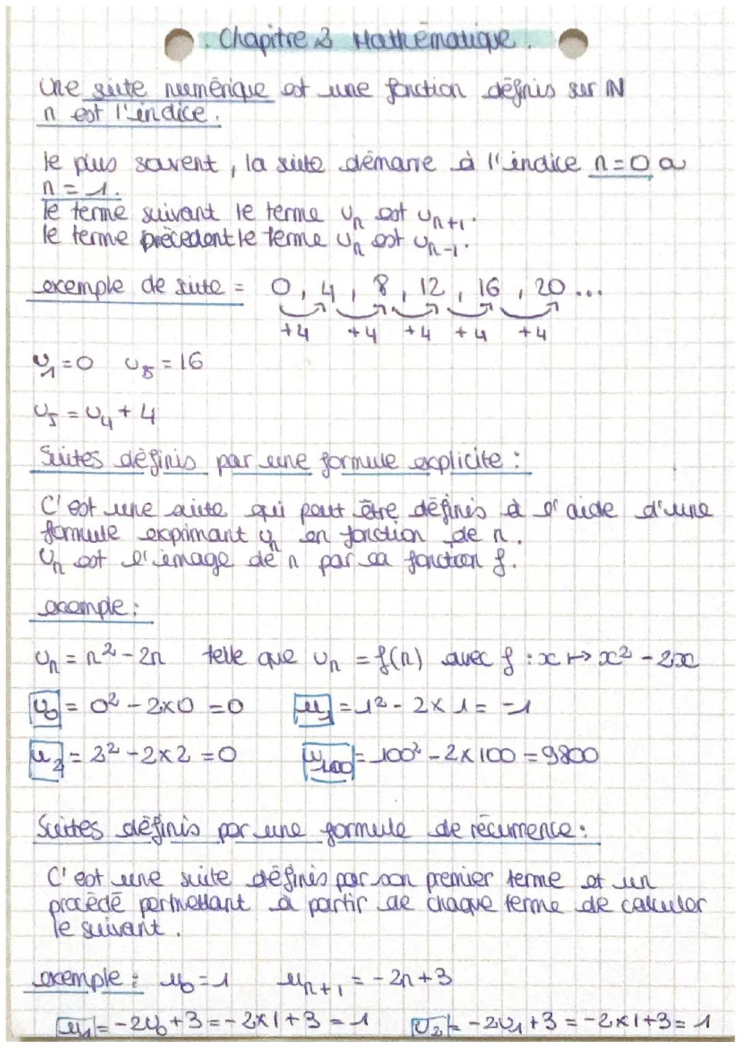 # Chapitre 3 Hathematique

ine site numérique est une fonction defnis ser N
n est l'indice.

le plus souvent, la suite démarre à l'indice n=