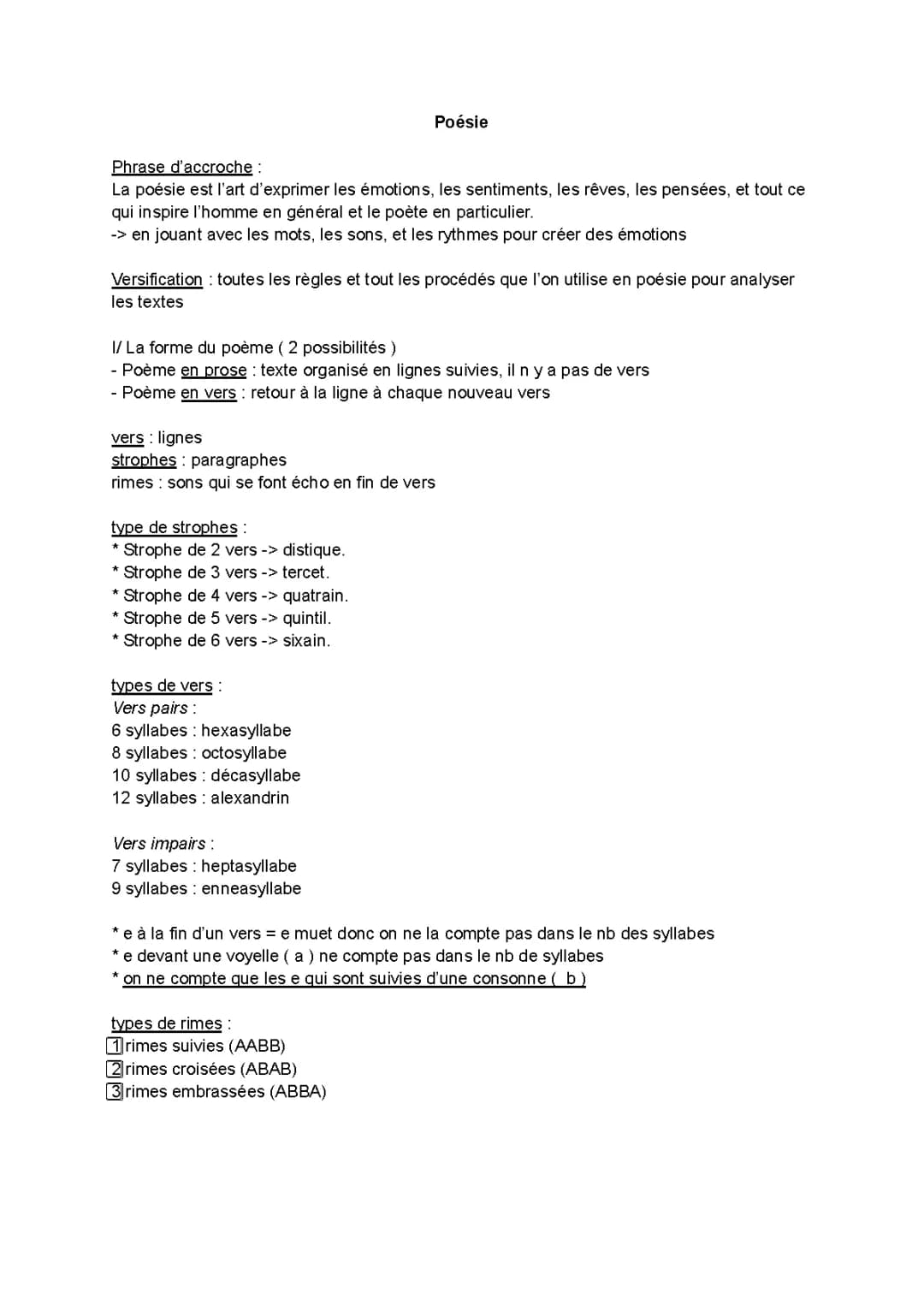 Fiche de révision BAC de français sur la poésie