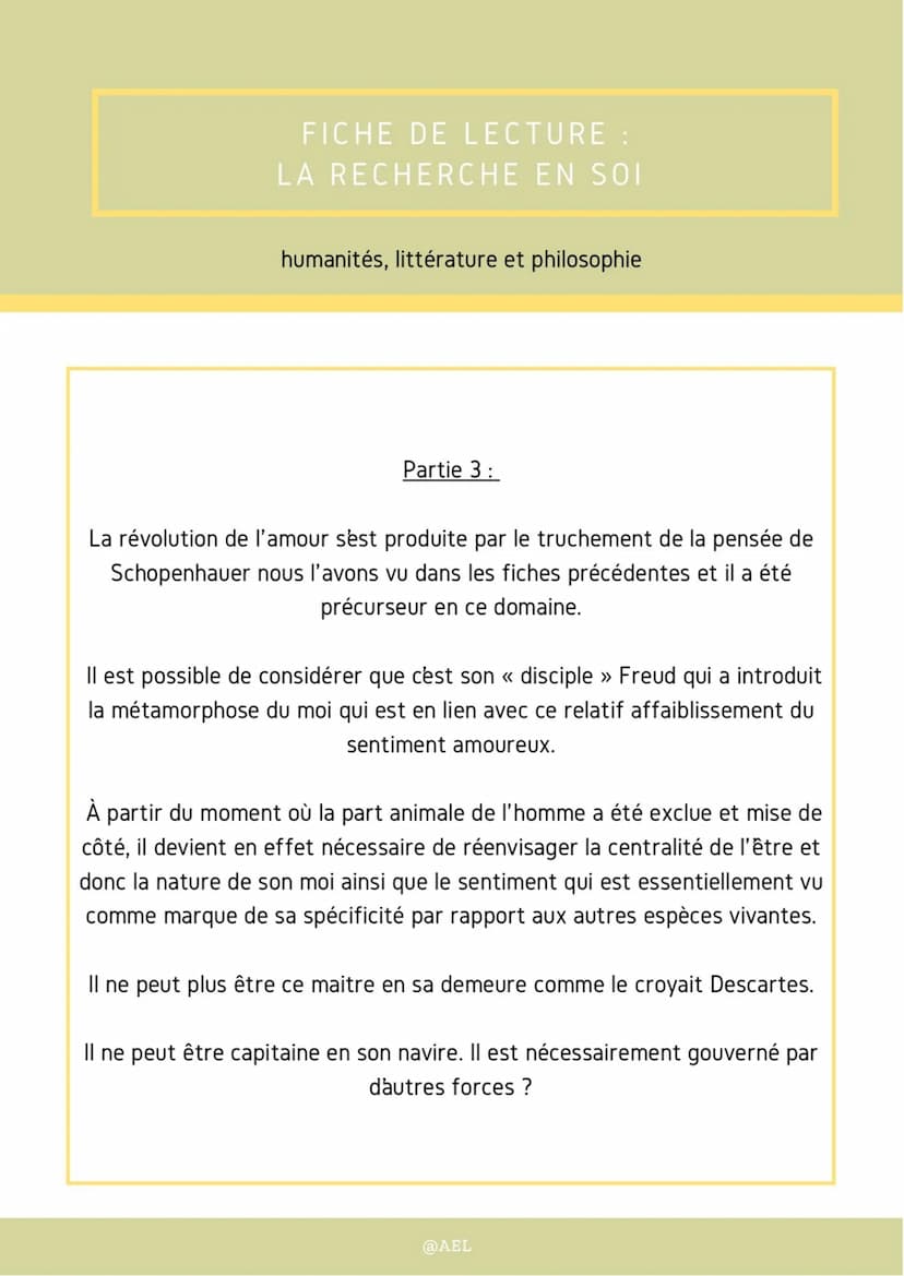FICHE DE LECTURE :
LA RECHERCHE EN SOI
humanités, littérature et philosophie
Partie 3:
La révolution de l'amour s'est produite par le truche