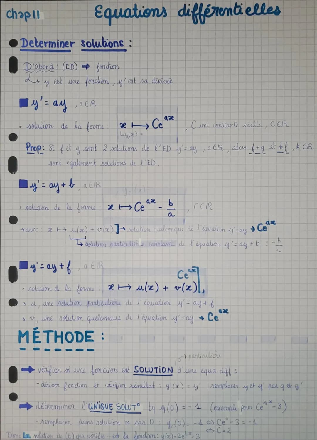 chapl
Equations différentielles
Determiner solutions:
D'abord (ED) fonction
2s y est une fonction, y'est sa dirivie
Iy' = ayaеR
ae
solution 