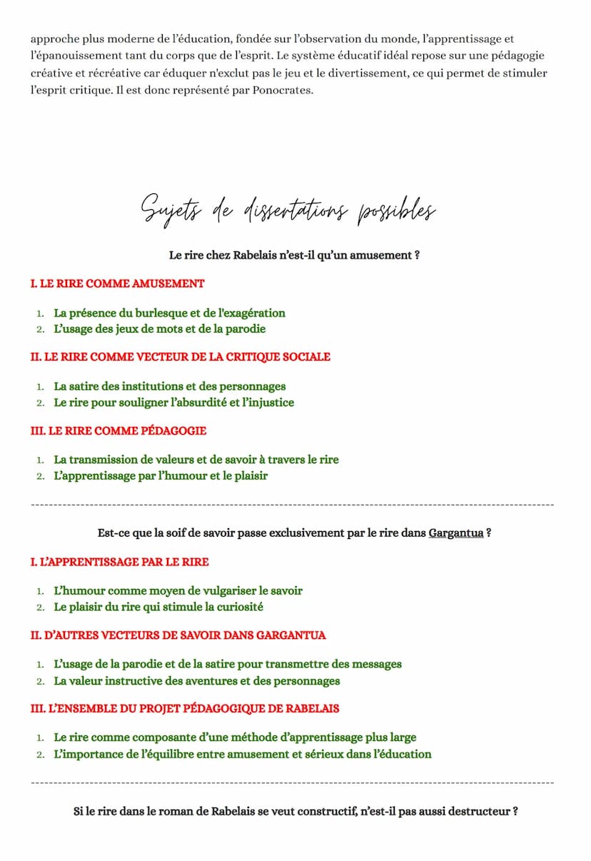 RIRE &
SAVOIR
LA LITTERATURE D'IDEES DU
XVI-XVIII E SIECLE
GARGANTUA
"Rire" et "savoir" sont a priori 2 mots contradictoires. Le rire procur