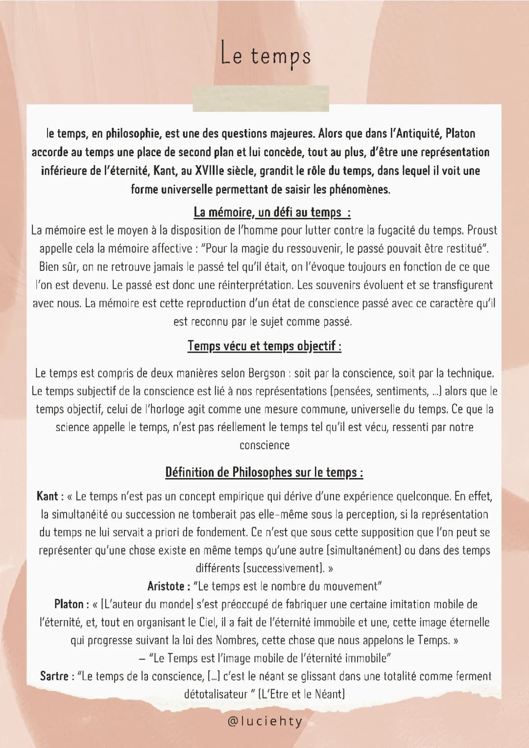 Le temps en philosophie - Fiche Terminale PDF
