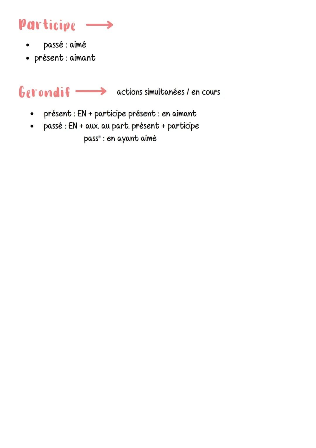 4 modes personnels
Indicatif
Francais
4 temps simples
- présent : j'aime
- imparfait : j'aimais
- futur simple : j'aimerai
- passé simple : 