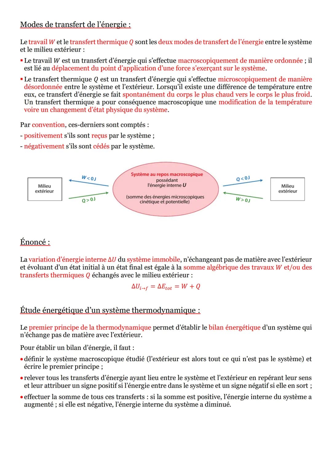 Séquence n°14 : Thermodynamique :
Énergie interne d'un système :
Énergie interne U:
L'énergie interne U d'un système macroscopique est défin