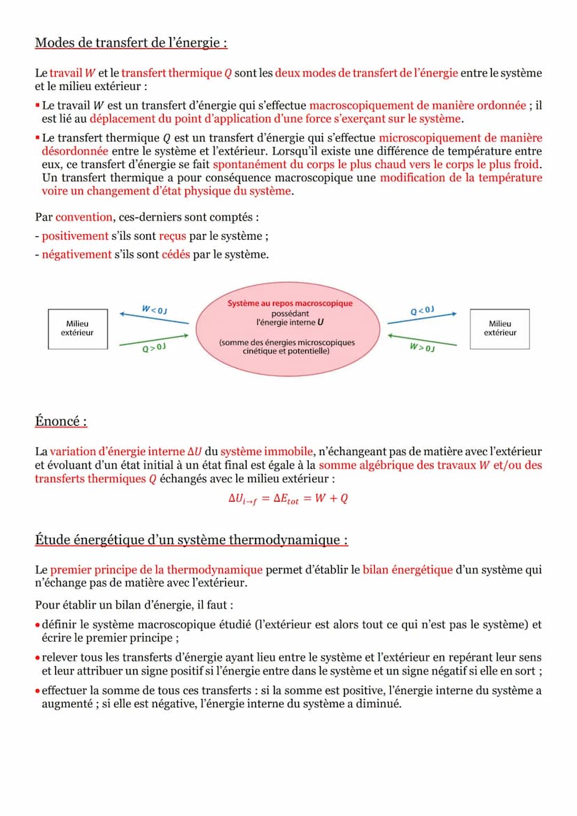 Séquence n°14 : Thermodynamique :
Énergie interne d'un système :
Énergie interne U:
L'énergie interne U d'un système macroscopique est défin