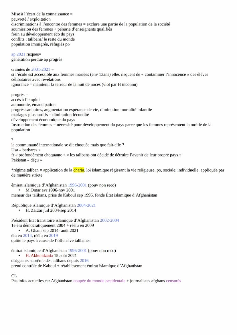 Comment la scolarisation des femmes en Afghanistan a-t-elle évolué depuis l'arrivée des
talibans au pouvoir en 1996?
I- Le refus de la scola