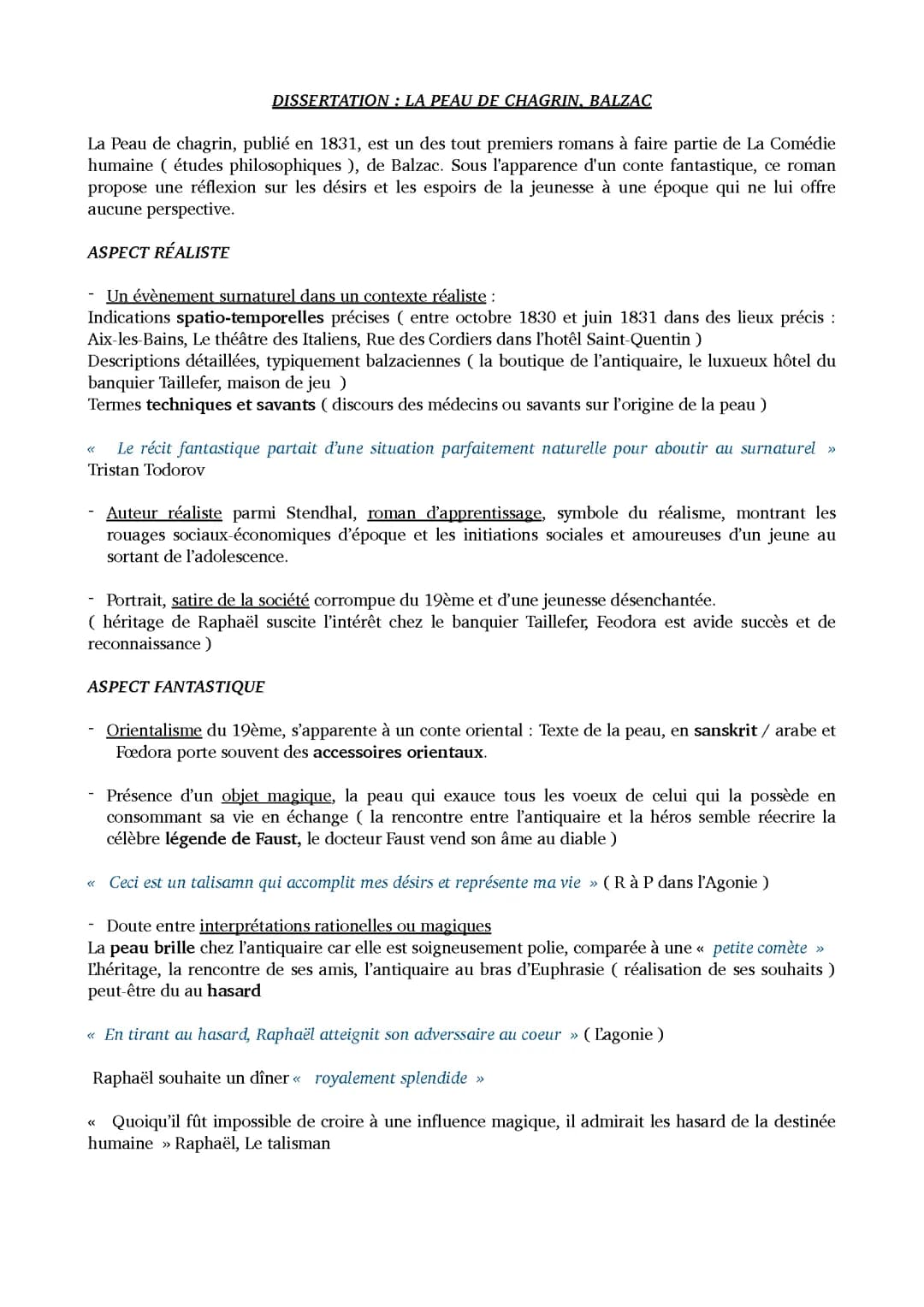 Dissertation La peau de chagrin 