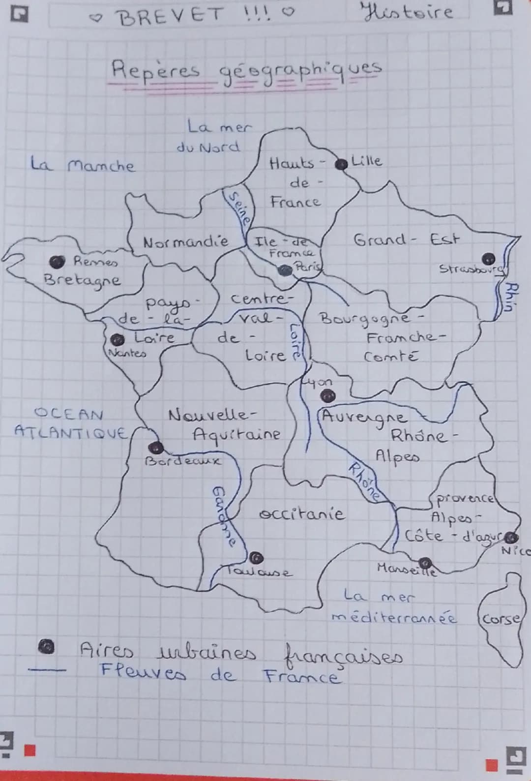 G
BREVET !!! O
Histoire
Repères géographiques
La mer
La Manche
du Nord
S
seine
Hauts-
Lille
de
France
Grand-Est
Strasbourg
Bourgogne-
Franch