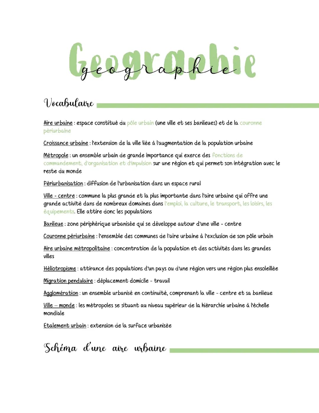 Les aire urbaines