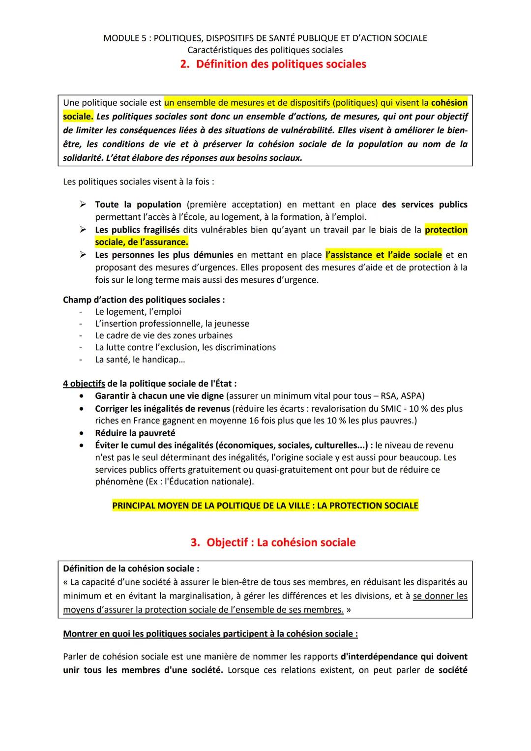 MODULE 5: POLITIQUES, DISPOSITIFS DE SANTÉ PUBLIQUE ET D'ACTION SOCIALE
Caractéristiques des politiques sociales
SYNTHESE DE COURS
Capacités