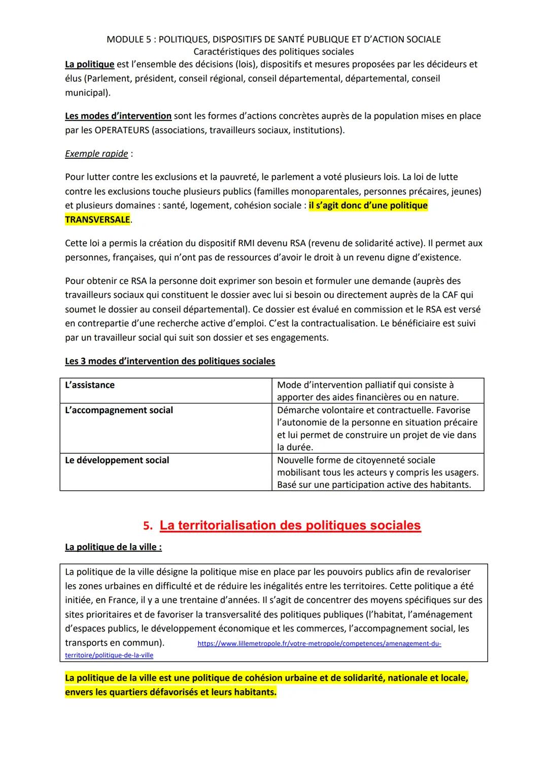 MODULE 5: POLITIQUES, DISPOSITIFS DE SANTÉ PUBLIQUE ET D'ACTION SOCIALE
Caractéristiques des politiques sociales
SYNTHESE DE COURS
Capacités