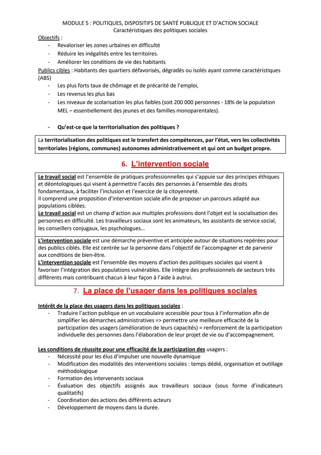 MODULE 5: POLITIQUES, DISPOSITIFS DE SANTÉ PUBLIQUE ET D'ACTION SOCIALE
Caractéristiques des politiques sociales
SYNTHESE DE COURS
Capacités