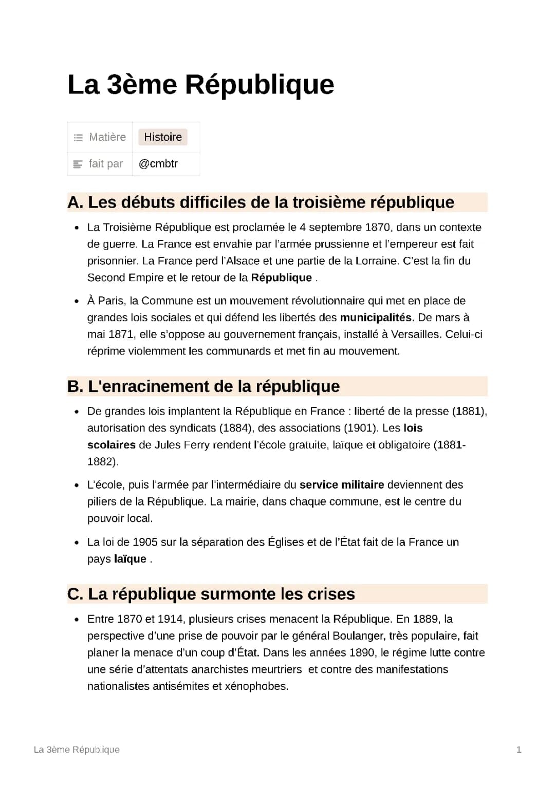 La 3ème (III) République