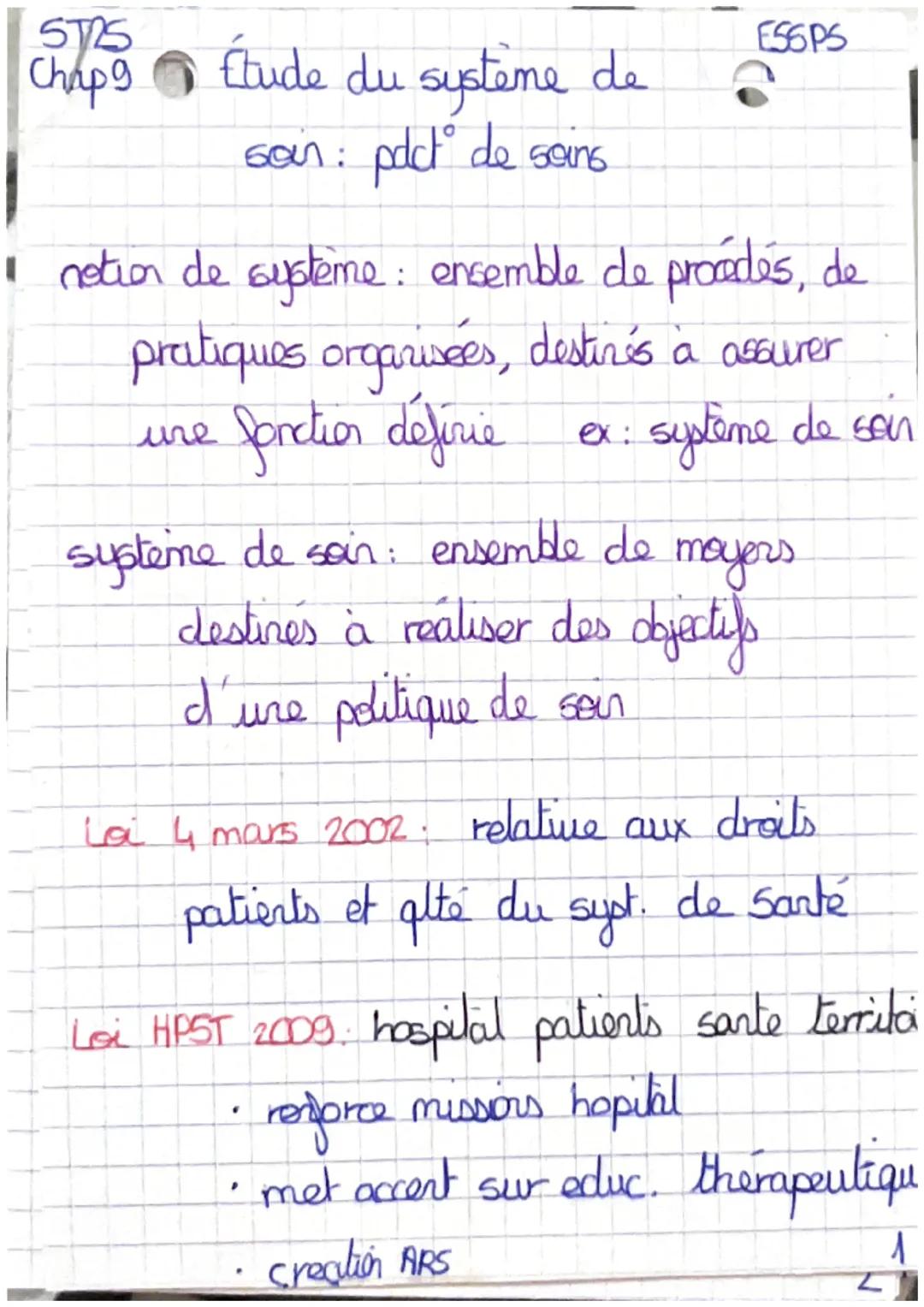 ST25
Chaps Étude du systeme de
σon: pact de soins
ESSPS
notion de système: ensemble de proædés, de
pratiques organisées, destinés à assurer
