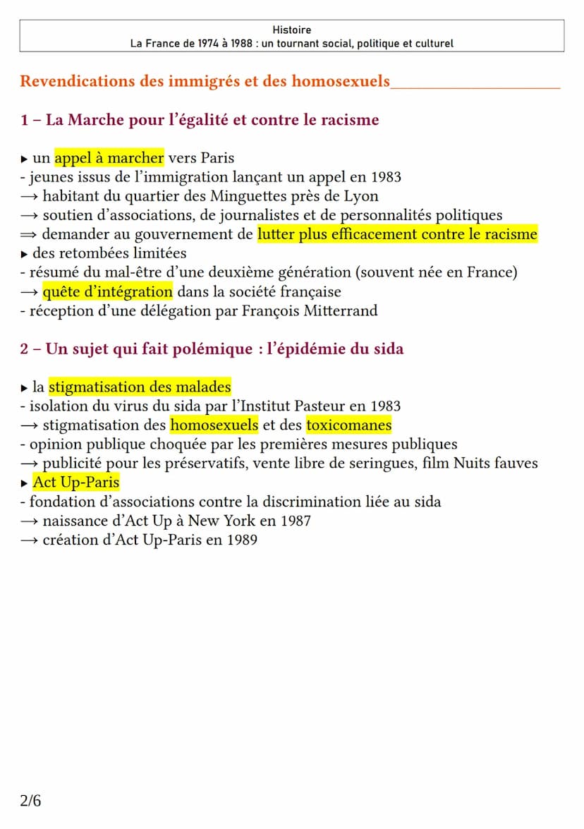 Histoire
La France de 1974 à 1988 : un tournant social, politique et culturel
I. Une société française en mutation
Les lois majeures pour l'
