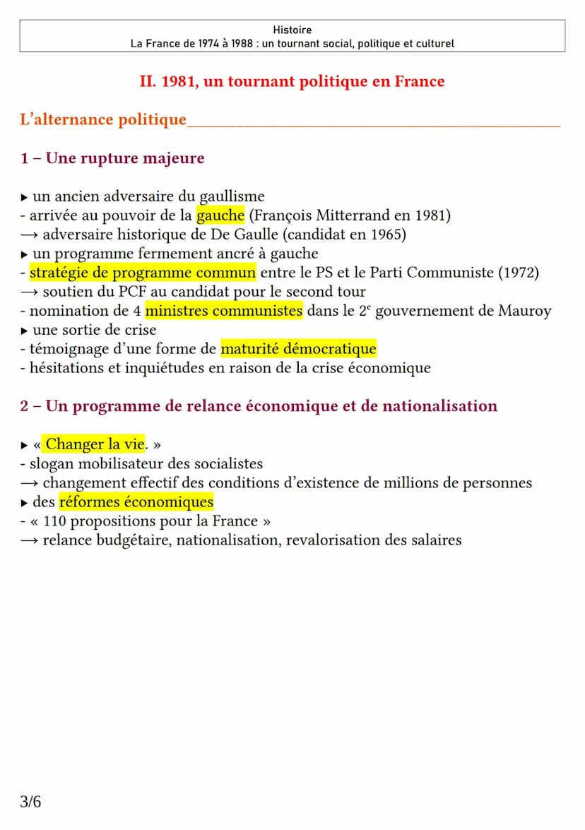 Histoire
La France de 1974 à 1988 : un tournant social, politique et culturel
I. Une société française en mutation
Les lois majeures pour l'