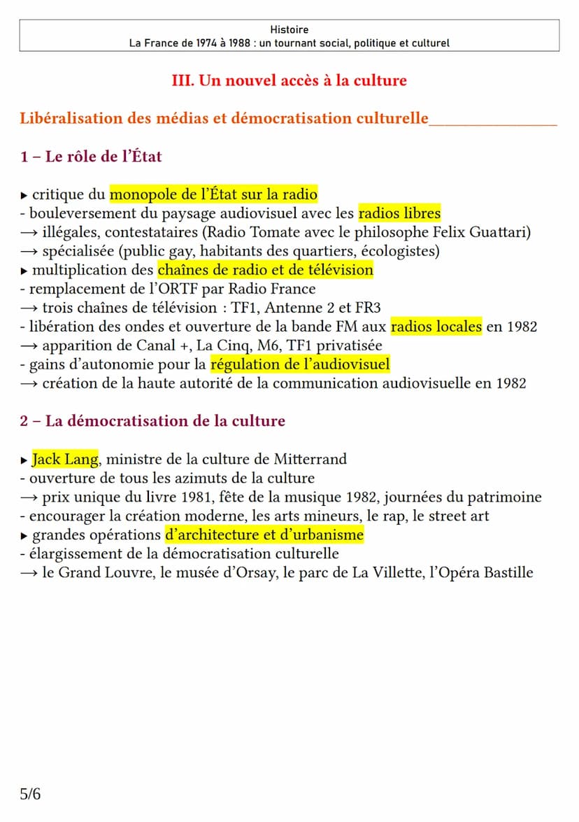 Histoire
La France de 1974 à 1988 : un tournant social, politique et culturel
I. Une société française en mutation
Les lois majeures pour l'