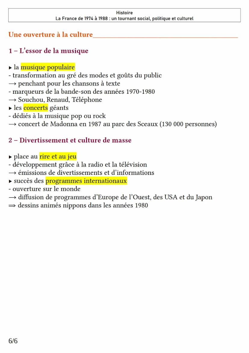 Histoire
La France de 1974 à 1988 : un tournant social, politique et culturel
I. Une société française en mutation
Les lois majeures pour l'