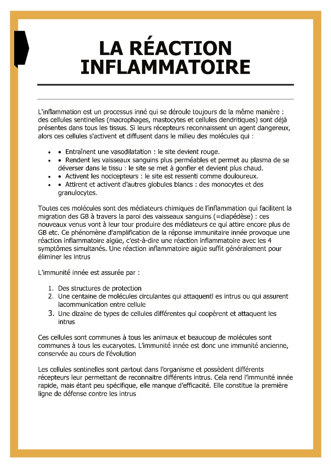 La réaction inflammatoire