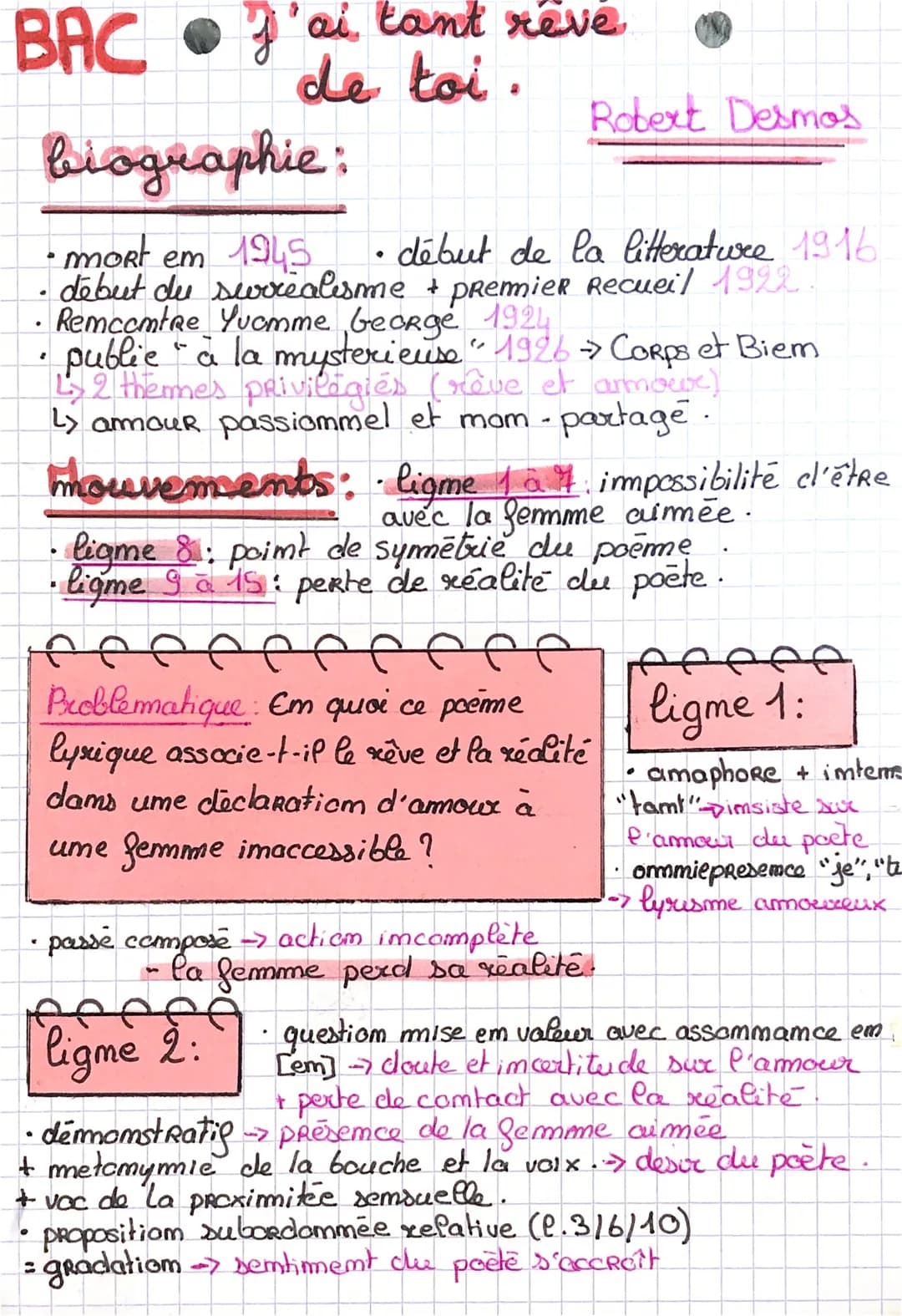 BAC j'ai tant reve
de toi.
biographie:
• mort em 1945
• début du surrealisme + premier Recueil 1922
Remcomtre Yuamme George 1924
public à la