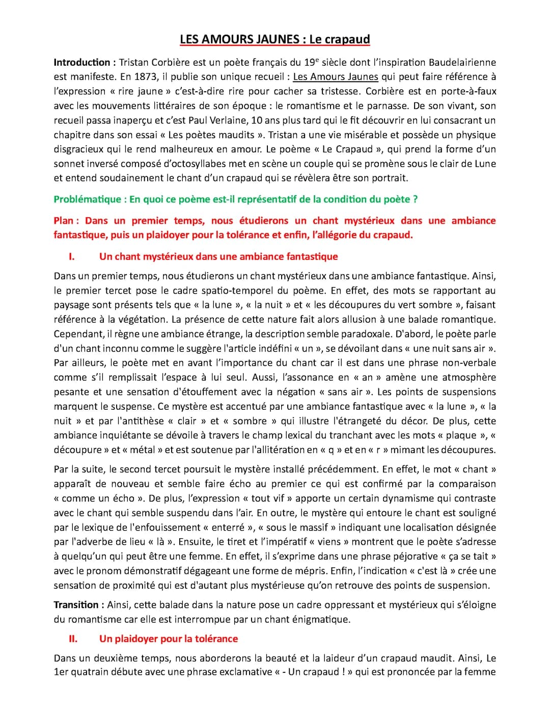 Analyse linéaire, LES AMOURS JAUNES, Le crapaud