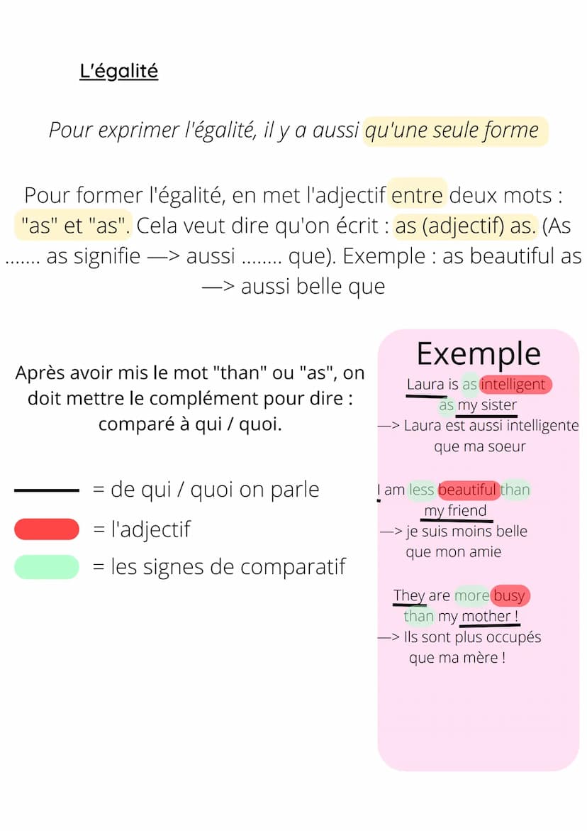 Anglais
Grammar
LE COMPARATIF
Il existe trois types de comparaisons :
La comparaison qui montre la supériorité
La comparaison qui montre l'i